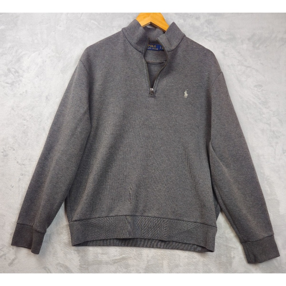 Polo Ralph Lauren Sweater Mens Large Gray 1/4 Zip Long Sleeve Pullover Mock Neck